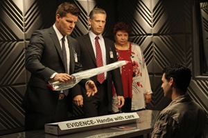 BONES:  (L-R) Booth (David Boreanaz), FBI Special Agent Hayes Flynn (guest star Reed Diamond) and AUSA Caroline Julian (guest star Patricia Belcher) question Christopher Pelant (guest star Andrew Leeds, R) in the Season Eight premiere episode of BONES airing Monday, Sept. 17 (8:00-9:00 PM ET/PT) on FOX.  ©2012 Fox Broadcasting Co.  Cr:  Patrick McElhenney/FOX