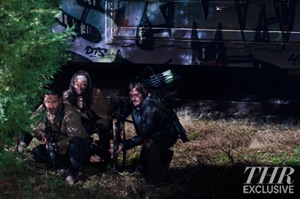 Rick Grimes (Andrew Lincoln), Michonne (Danai Gurira) and Daryl Dixon (Norman Reedus) - The Walking Dead - Season 3, Episode 16 - Photo Credit: Gene Page/AMC