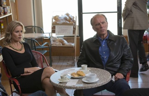 SONS OF ANARCHY Poenitentia -- Episode 603 -- Airs Tuesday, September 24, 10:00 pm e/p) -- Pictured: (L-R) Kim Dickens as Colette, Peter Weller as Charles Barosky -- CR: Prashant Gupta/FX