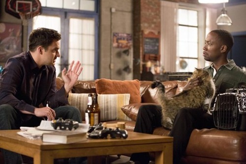 NEW GIRL:  Nick (Jake Johnson, L) talks to Winston (Lamorne Morris, R) about the cat he is watching in the &quot;Jacooz&quot; episode of NEW GIRL airing Tuesday, Sept. 24 (9:00-9:30 PM ET/PT) on FOX. &#xa9;2013 Fox Broadcasting Co.  Cr: Jennifer Clasen/FOX