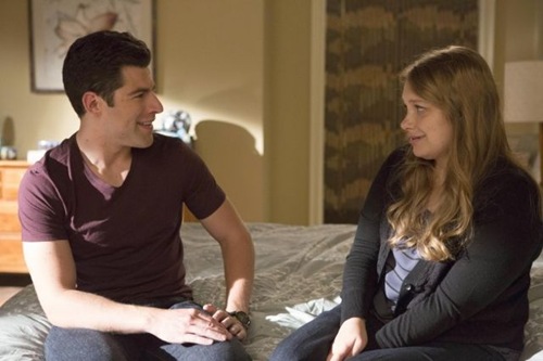 NEW GIRL: Schmidt (Max Greenfield, L) tells Elizabeth (guest star Merritt Wever, R) he wants to continue their relationship in the &quot;All In&quot; season premiere episode of NEW GIRL airing Tuesday, Sept. 17 (9:00-9:30 PM ET/PT) on FOX. &#xa9;2013 Fox Broadcasting Co.  Cr: Jennifer Clasen/FOX