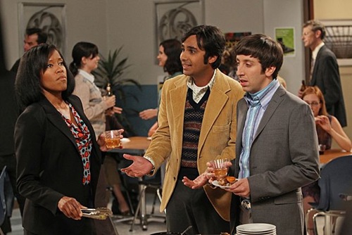 "The Hofstadter Insufficiency" -- Raj (Kunal Nayyar, center) gets consoled about his ex-girlfriend and WolowitzÃ¢ÂÂs (Simon Helberg, right) relationship with his mother causes an unusual threat to his masculinity, on a special one-hour seventh season premiere of THE BIG BANG THEORY Thursday, Sept. 26 (8:00 Ã¢ÂÂ 9:01 PM, ET/PT) on the CBS Television Network. Regina King (left) returns as Mrs. Davis, the UniversityÃ¢ÂÂs Director of Employee Relations. Photo: Monty Brinton/CBS ÃÂ©2013 CBS Broadcasting, Inc. All Rights Reserved.