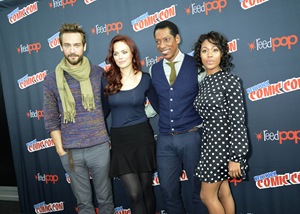 FOX FANFARE AT NEW YORK COMIC CON: SLEEPY HOLLOW cast members (L-R) Tim Mison, Katia Winter, Orlando Jones and Nicole Beharie behind the scenes during the New York Comic Con on Sunday, Oct. 13 at Javits Center in New York, NY.  CR: Laura Thompson/FOX