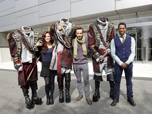 FOX FANFARE AT NEW YORK COMIC CON: SLEEPY HOLLOW''s Headless Horsemen arrive during the New York Comic Con on Sunday, Oct. 13 at Javits Center in New York, NY.  (Pictured L-R) SLEEPY HOLLOW cast members Katia Winter, Tom Mison and Orlando Jones.  CR: Laura Thompson/FOX
 