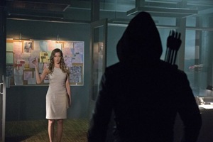 Arrow -- "Broken Dolls" -- Image AR203a_0044b -- Pictured (L-R): Katie Cassidy as Laurel Lance and Stephen Amell as The Arrow -- Photo: Cate Cameron/The CW -- &copy; 2013 The CW Network, LLC. All Rights Reserved