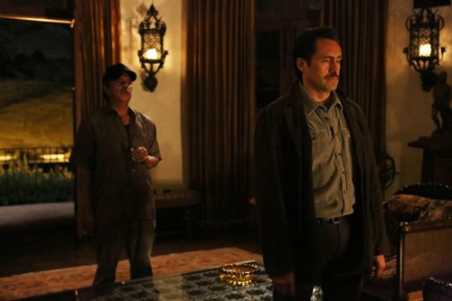 THE BRIDGE - "The Crazy Place" - Episode 13 (Airs, Wednesday, October 2, 10:00 pm e/p) Pictured: (L-R) Ramon Franco as Fausto Galvan, Demian Bechir as Marco Ruiz. CR: Byron Cohen/FX Network