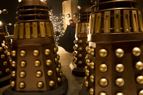 Picture shows: MATT SMITH as The Doctor and the Daleks.