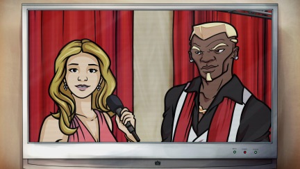 CHOZEN: Episode 1, Season 1 "Pilot" (airing Monday, January 13, 10:30 pm e/p). An aspiring rapper tries to get his life back on track after being released from prison. Written by Grant Dekernion. Pictured: (L-R) Tracy (voice of Kathryn Hahn), Phantasm (voice of Cliff "Method Man" Smith). FX Network 
