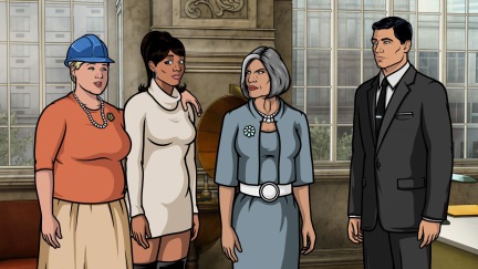 ARCHER: Episode 2, Season 5 "Archer Vice: A Kiss While Dying"" (airing Monday, January 20, 10:00 pm e/p). Archer, Pam and Lana travel to Miami to visit some old friends. It's a fondue party!  Written by Adam Reed. Pictured: (L-R) Pam Poovey (voice of Amber Nash), Lana Kane (voice of Aisha Tyler) Malory Archer (voice of Jessica Walter), Sterling Archer (voice of H. Jon Benjamin). FX Network 
