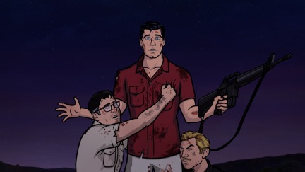 ARCHER: Episode 8, Season 5 "Archer Vice: Rules of Extraction" (airing Monday, March 17, 10:00 pm e/p). Archer, Ray and Cyril raft down a crocodile-filled river while Lana and Pam plan a spa day for Malory. Written by Adam Reed. Pictured: (L-R) Cyril Figgis (voice of Chris Parnell), Sterling Archer (voice of H. Jon Benjamin), Ray Gillette (voice of Adam Reed). FX Network 