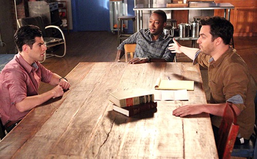 NEW GIRL:  When Schmidt (Max Greenfield, L) gets sued, he reluctantly enlists Nick (Jake Johnson, R) to represent him in the &quot;Fired Up&quot; episode of NEW GIRL airing Tuesday, March 11 (9:00-9:30 PM ET/PT) on FOX. Also pictured:  Lamorne Morris, C. &#xa9;2014 Fox Broadcasting Co.  Cr:  Adam Taylor/FOX